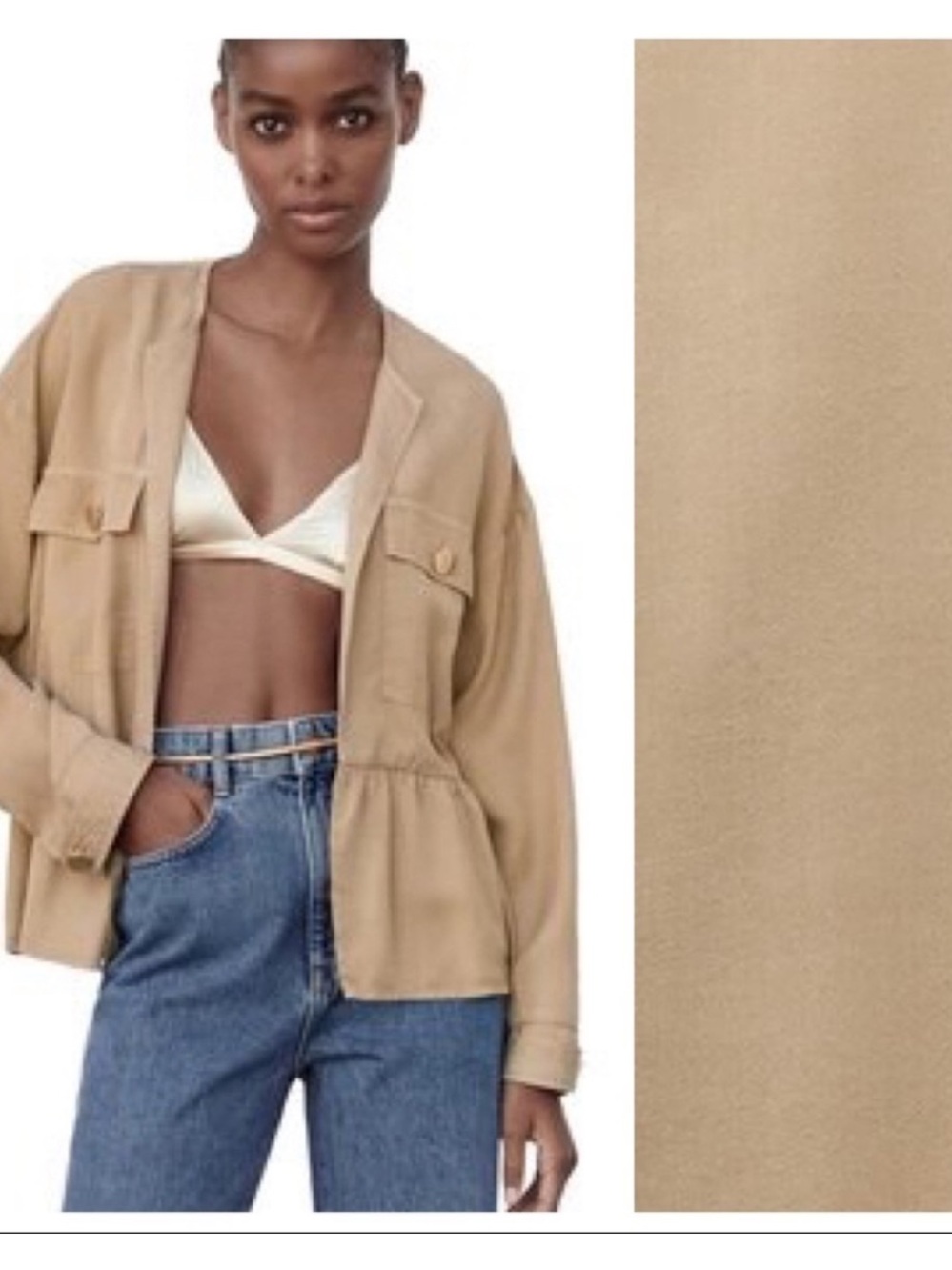 Zara 100% Lyocell Open Front Ruffle Jacket